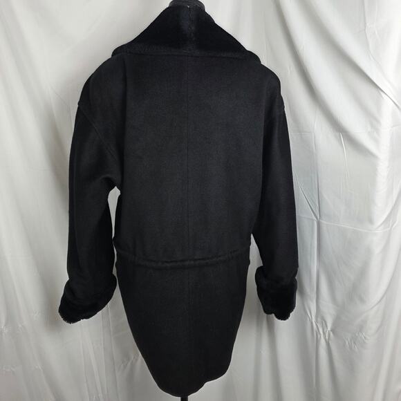 Portrait Black Faux Fur Shawl Collar Belted Jacket Women’s Size 4 Vintage Cozy - Picture 5 of 12